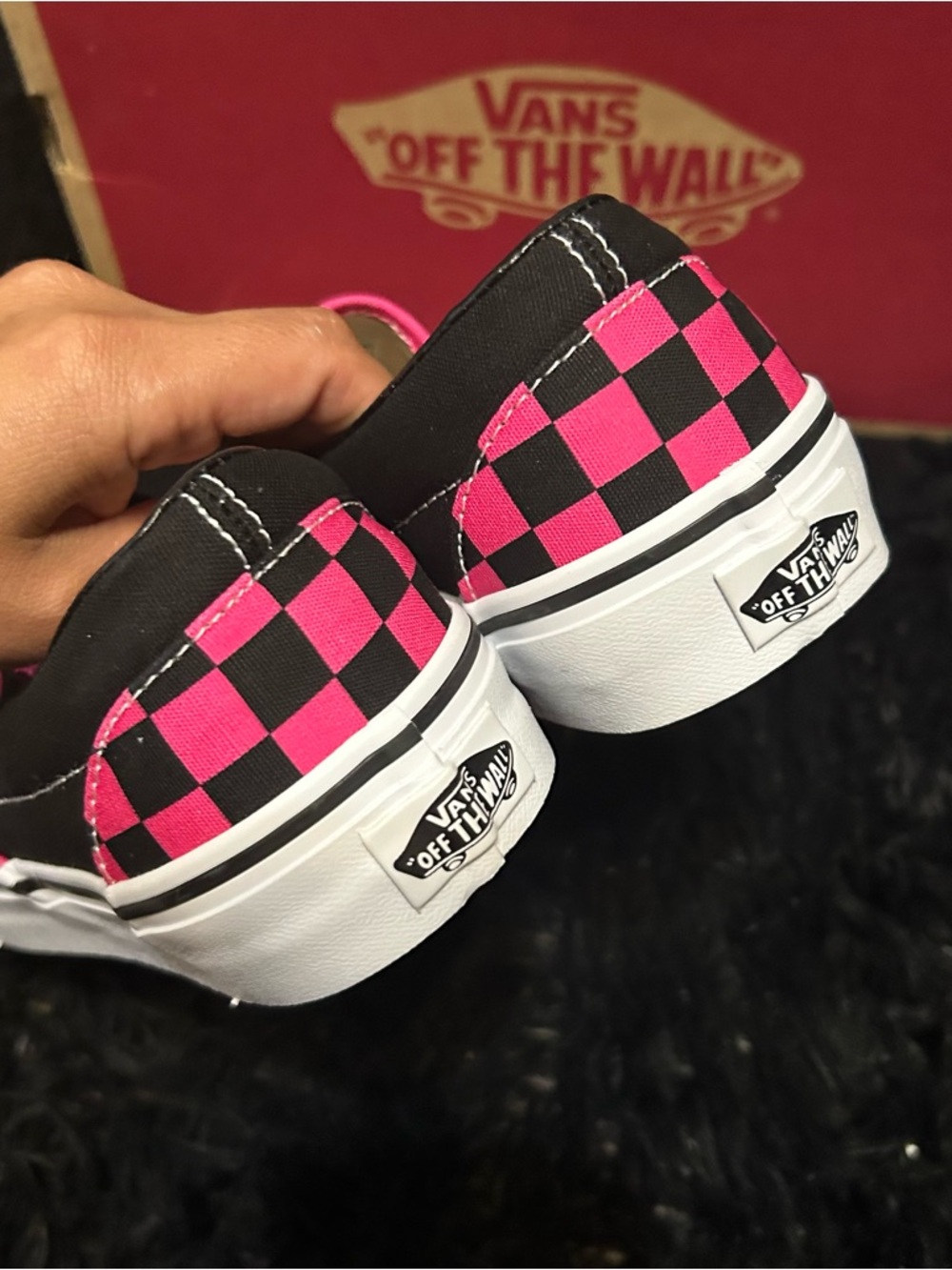VANS checkerboard pink black slip on shoes sneakers women’s 7.5 new - Picture 4 of 7